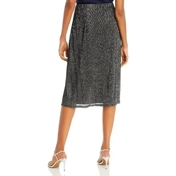 🔷 AQUA Knit Black Silver Metallic Midi Skirt Size Small MSRP$68 NWT Holiday - Picture 2 of 7